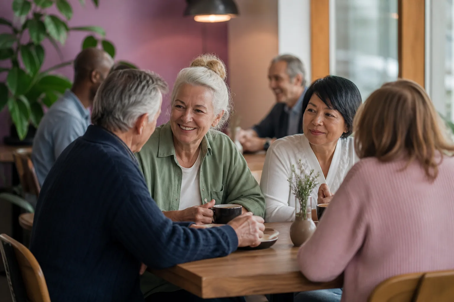 Christian singles over 50 talking together at a relaxed Sydney social gathering