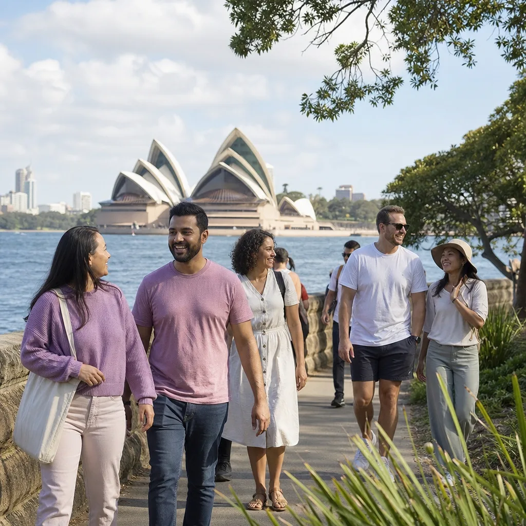 Two people meeting near a Sydney ferry wharf